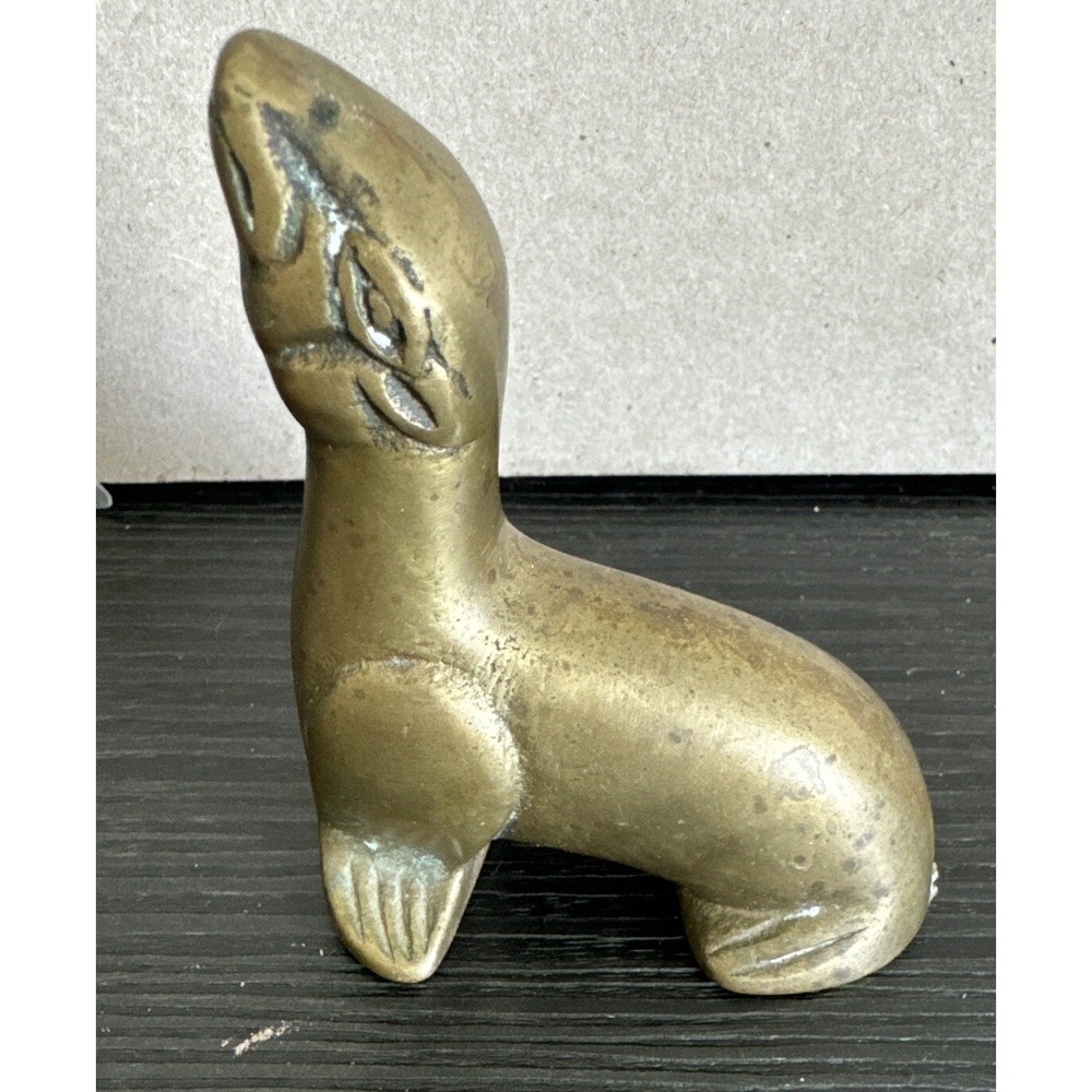 Vintage Brass Sea Lion Figurine Seal Pup Statue Nautical Decor Made in Taiwan